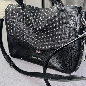 Michael Kors Black Leather Silver Studded Crossbody/ Handheld Bag